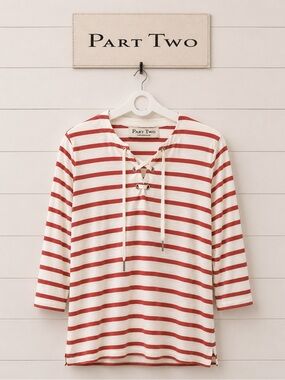 PART TWO – Red & Cream Striped Top – Size S